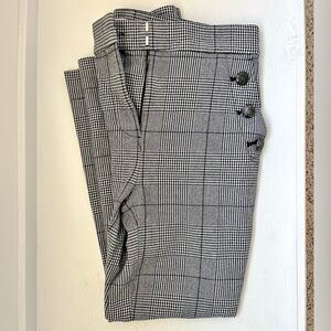 LOFT Black and White Plaid Pants with Button Detail